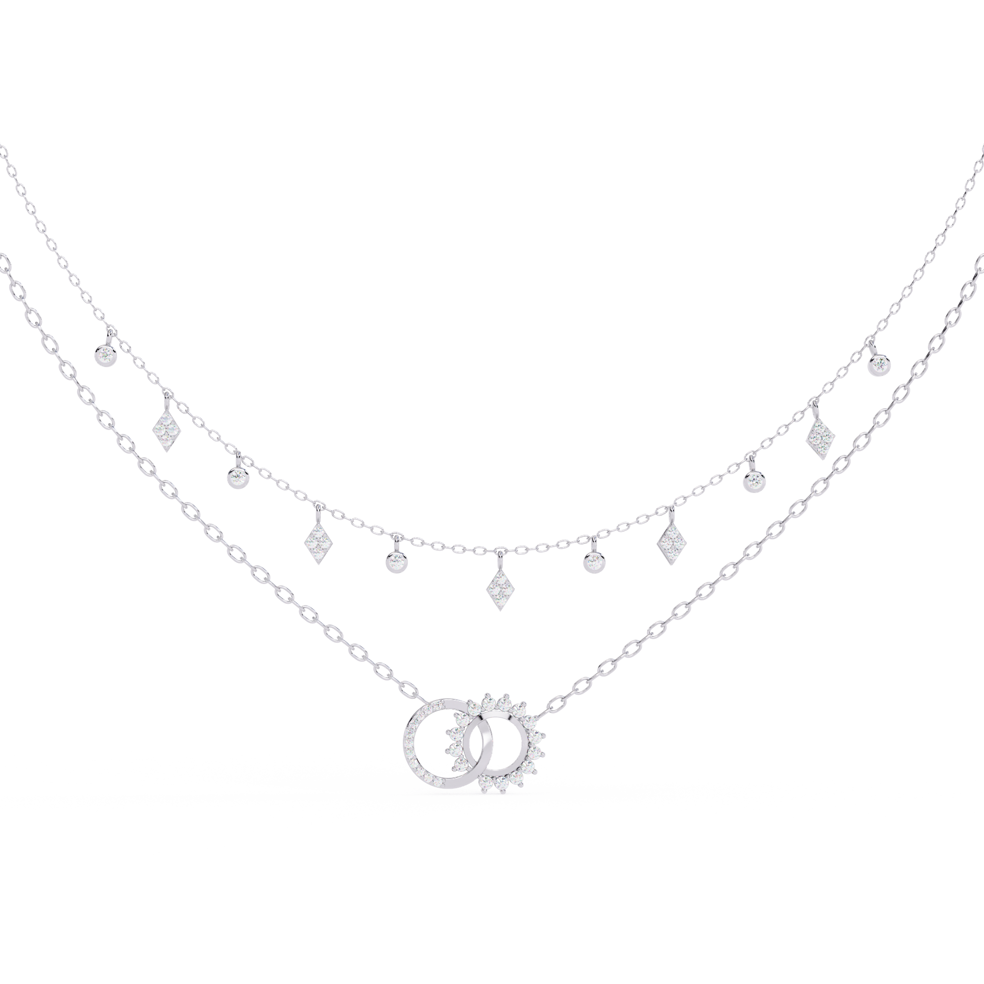 Solitairekart 0.28ct Double Chain Diamond Dangle Necklace-HI Color, VS-SI Clarity